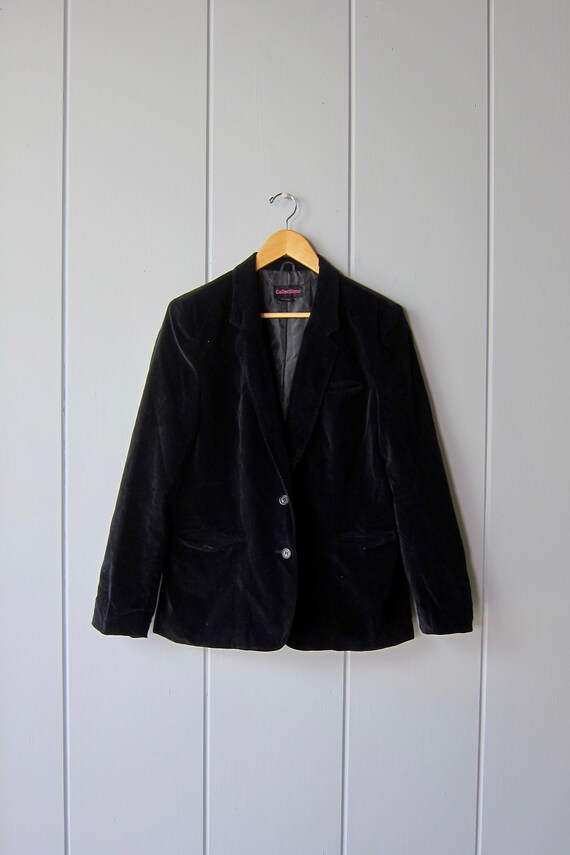 80s Black Velvet Blazer Jacket | Vintage Plush Ve… - image 3
