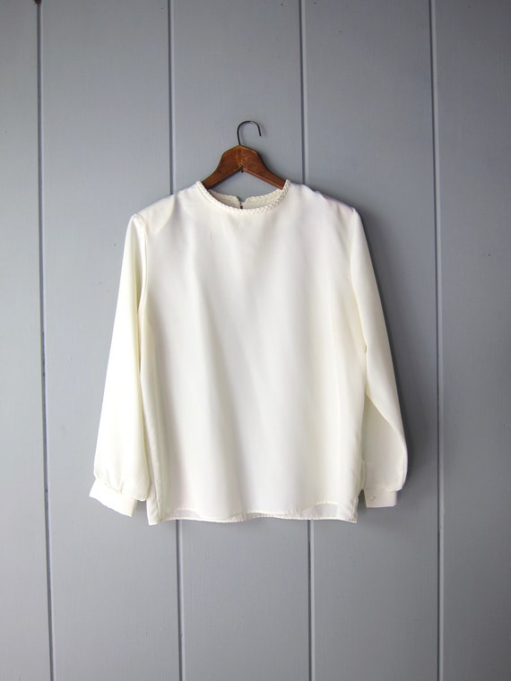 80s Creamy White Secretary Blouse | Vintage Braid… - image 2