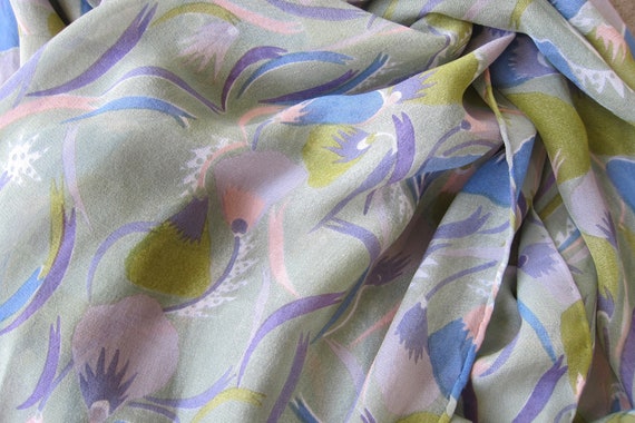 Floral Print Silk Scarf | Colorful Long Pastel Co… - image 5