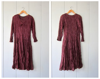 90s Purple Lace Dress | Stevie Nicks Long Boho Dress | Vintage Long Sleeve India Spring Summer Dress