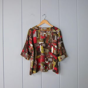 Modern Fall Colors Abstract Print Tunic Boxy Colorful Textile Top Women&#39;s Large