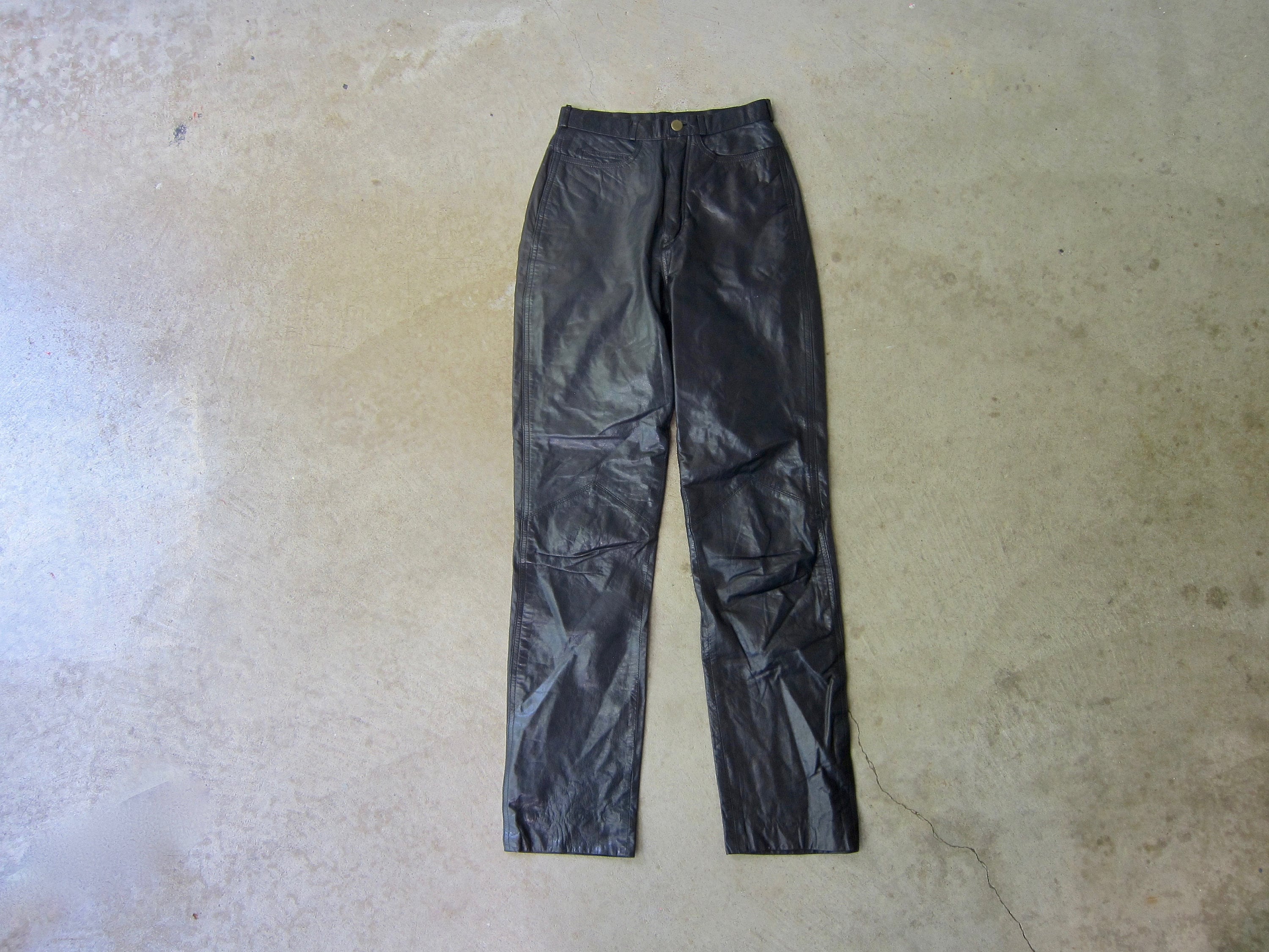 90s Black Leather Pants: Speciale Mode High Waist Biker Jeans XS
