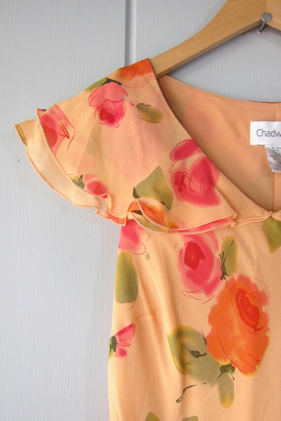 Pretty 90s Silk Garden Dress | Orange Pink Floral… - image 4