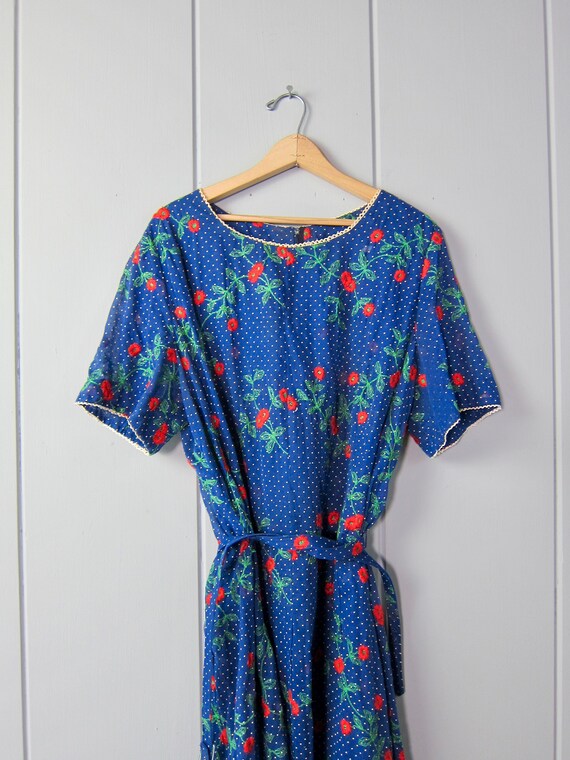 60s Blue Sheer Floral Dress | Vintage Embroidered… - image 5