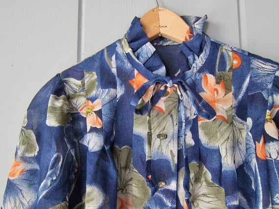 70s Button Up Floral Blouse | Long Sleeve Ascot T… - image 4