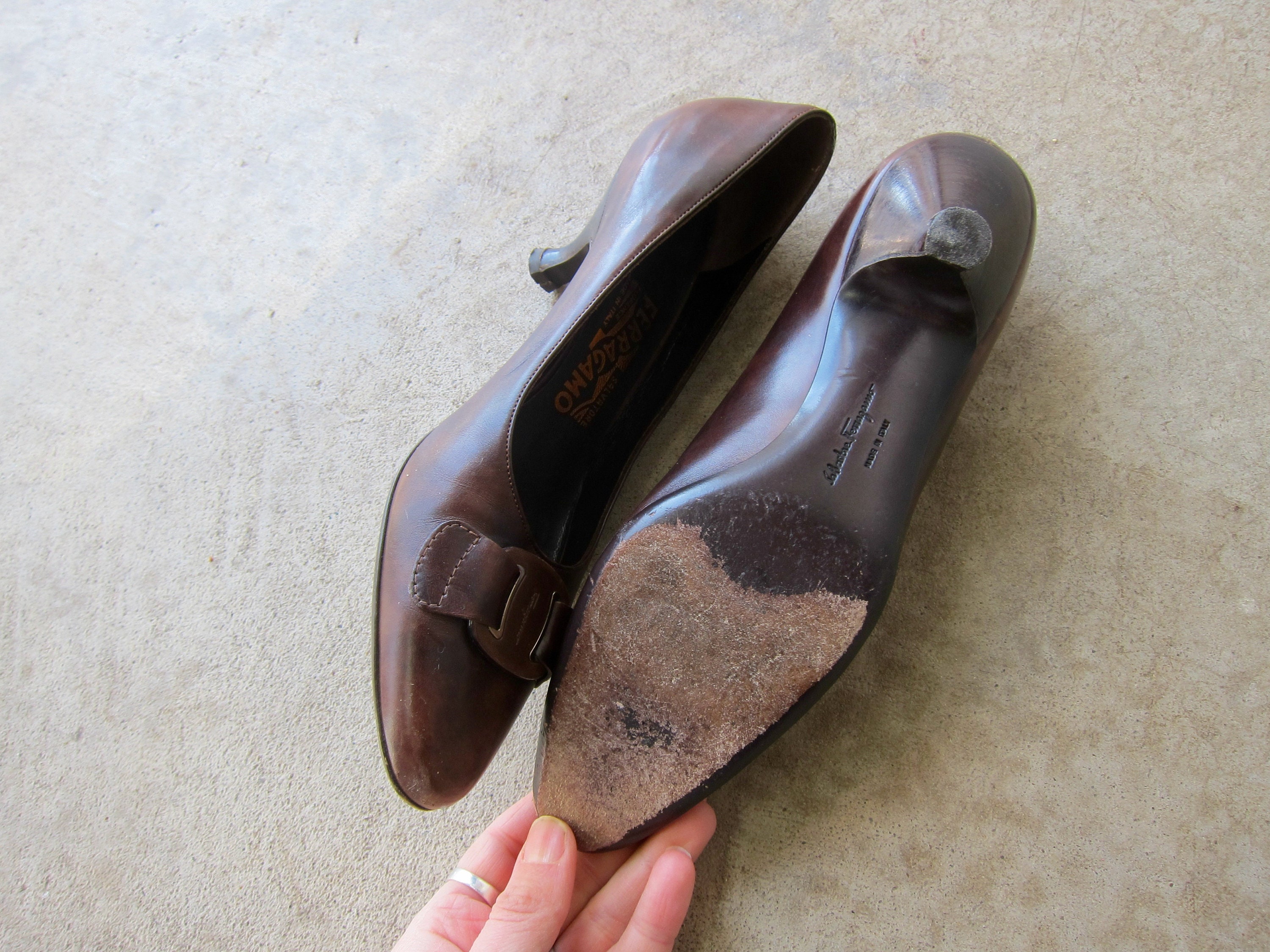 Salvatore Ferragamo Shoes Vintage Brown Leather Slip Ons