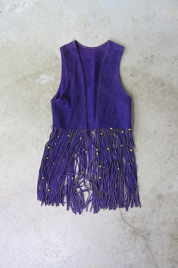 70s Purple Suede FRINGE Vest Top | Boho Purple Be… - image 2
