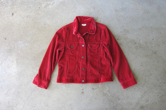 Red Corduroy & Velvet Jacket | Button Up Farm Jac… - image 1