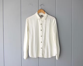 Camisa vintage de TENCEL de los años 90: blusa blanca extragrande