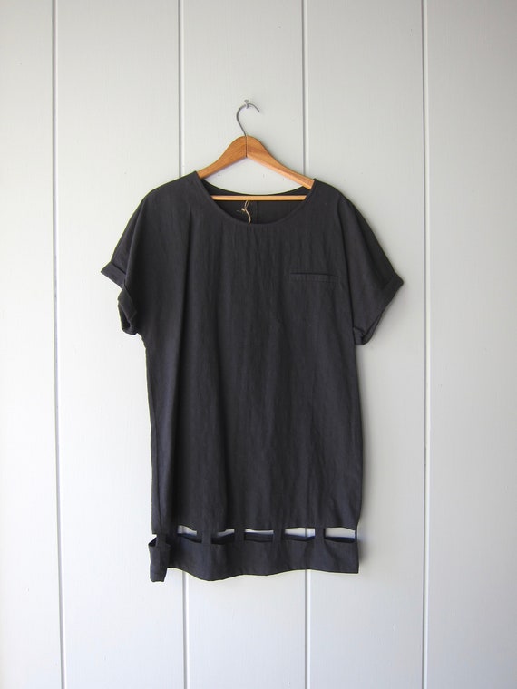 Black Cotton Tunic Dress | Boxy Modern Mini Dress… - image 2