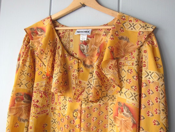 Romantic Printed Ruffled Blouse | Vintage Long Sl… - image 4