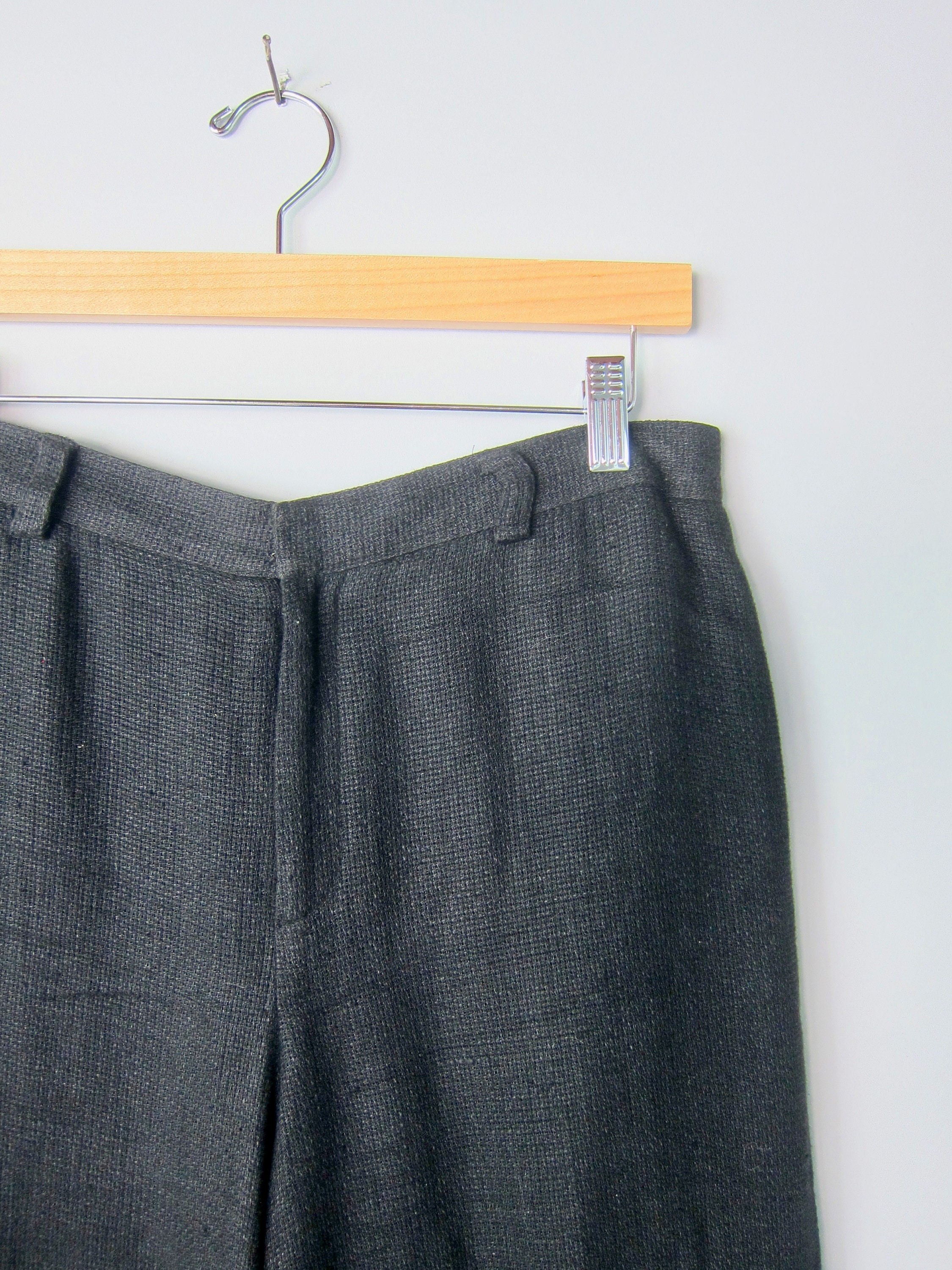 Black Woven Linen Rayon Pants 90s Wide Legged Trousers - Etsy