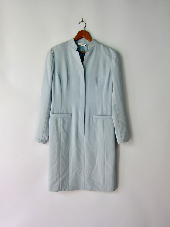 Vintage Giorgio Armani Pale Blue Wool Shift Dress… - image 4