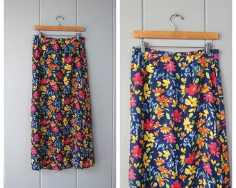Falda midi floral colorida de los años 90 / Falda de verano con estampado de flores / Falda de pradera de colores bonitos del arco iris