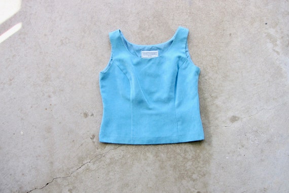 90s Ultra Suede Crop Top | Vintage Teal Blue Tank… - image 1