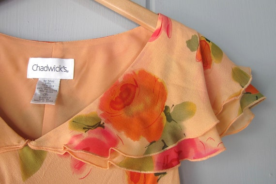 Pretty 90s Silk Garden Dress | Orange Pink Floral… - image 8