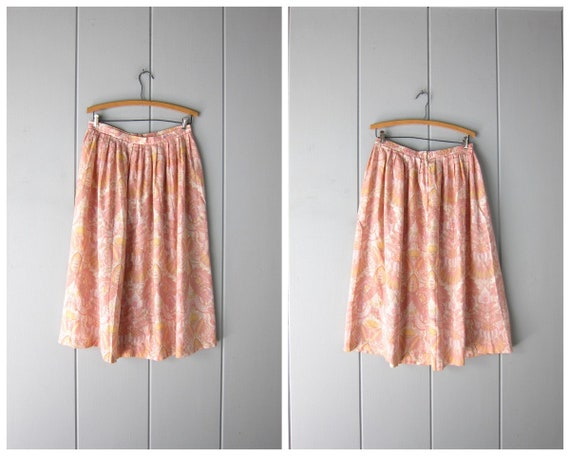 80s Pink Floral Print Skirt | Colorful Vintage Re… - image 1