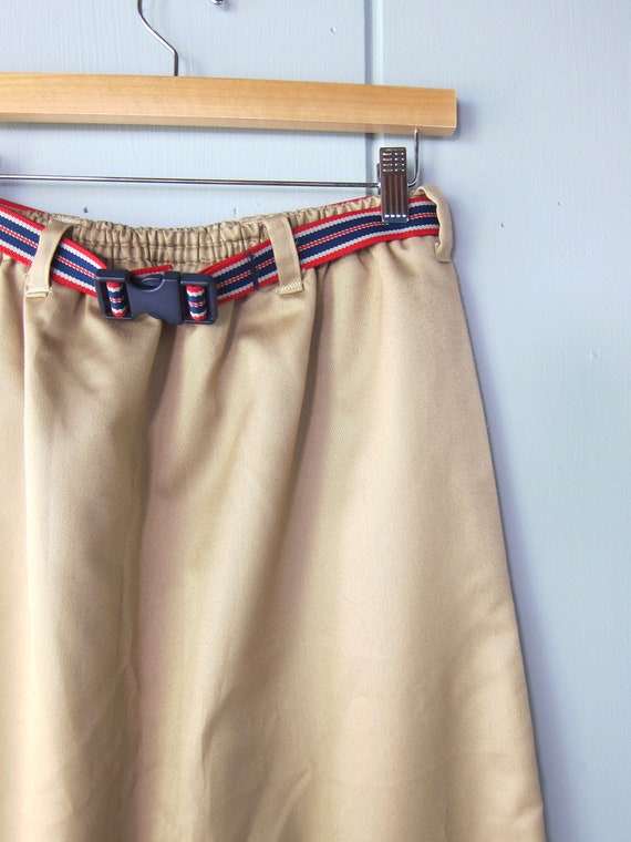 70s Aline Mini Skirt | Khaki Elastic Waist Belted… - image 4