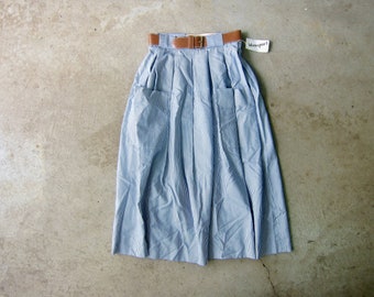 70s Blue White Striped Midi Skirt | Blassport Large Pocket Volume Skirt | Vintage Modern High Waist Preppy Apron Chore Skirt - Deadstock CJ