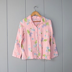 Vintage Floral Linen Top: Fresh Produce Collared Shirt, Size Small