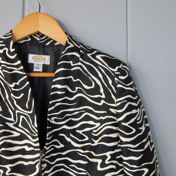 90s Zebra Print Silk Jacket White & Black Striped Modern Holiday