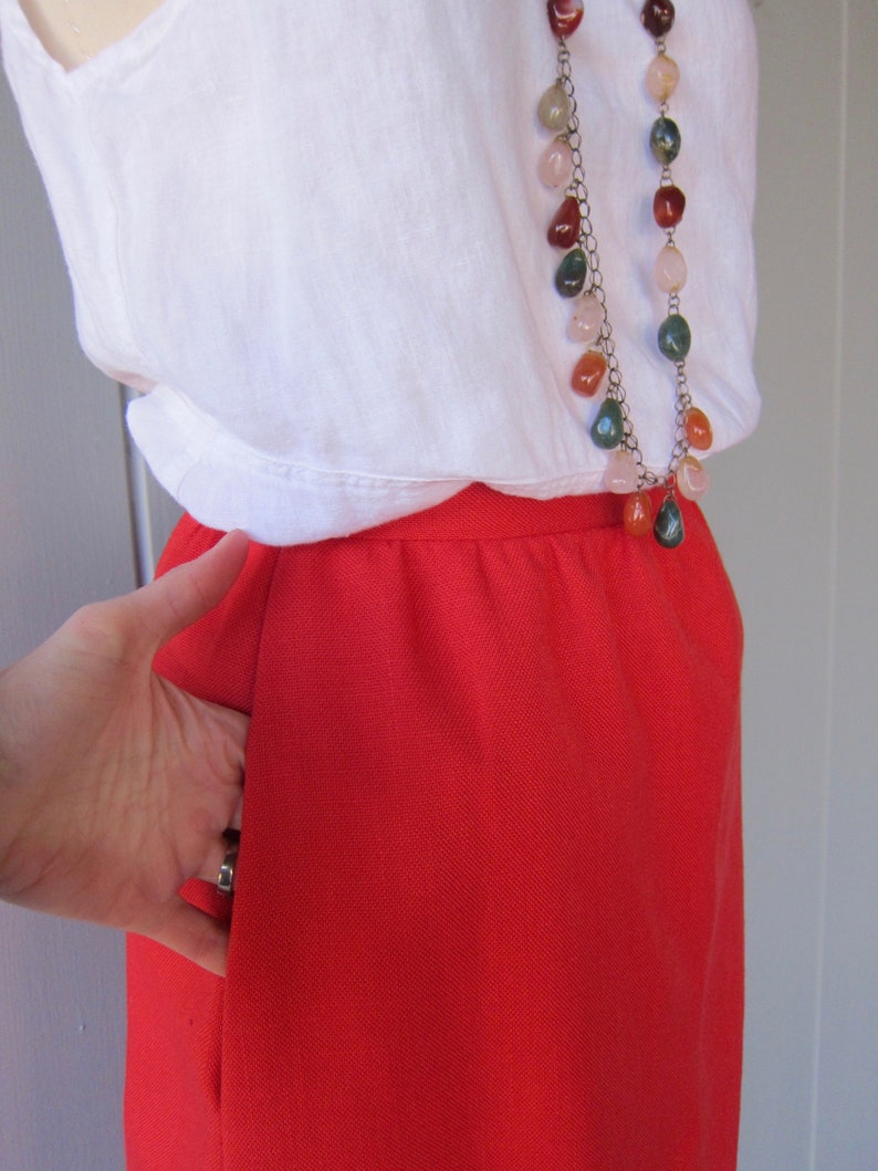 80s Tobacco Red Pencil Skirt Hand Pockets & High Waist Vintage School Girl Mod Skirt image 7