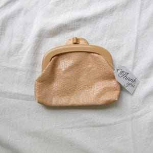 70s bege falso pele de cobra moeda bolsa vintage pequeno plástico beijo bloqueio bolsa carteira embreagem