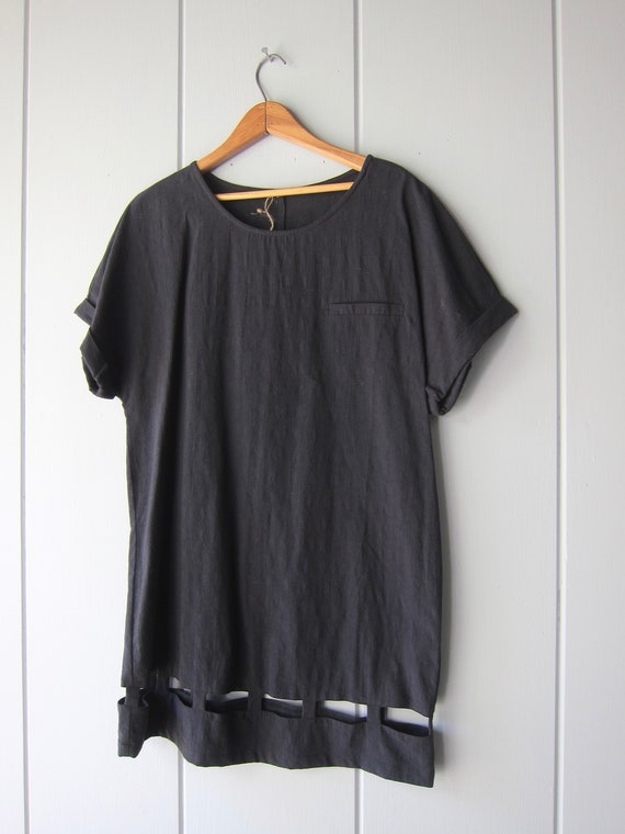 Black Cotton Tunic Dress | Boxy Modern Mini Dress… - image 4