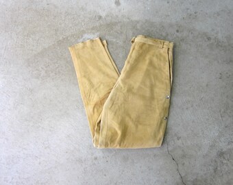 70s Tan Suede Leather Pants - Snap Leg, Made in England - Women's L