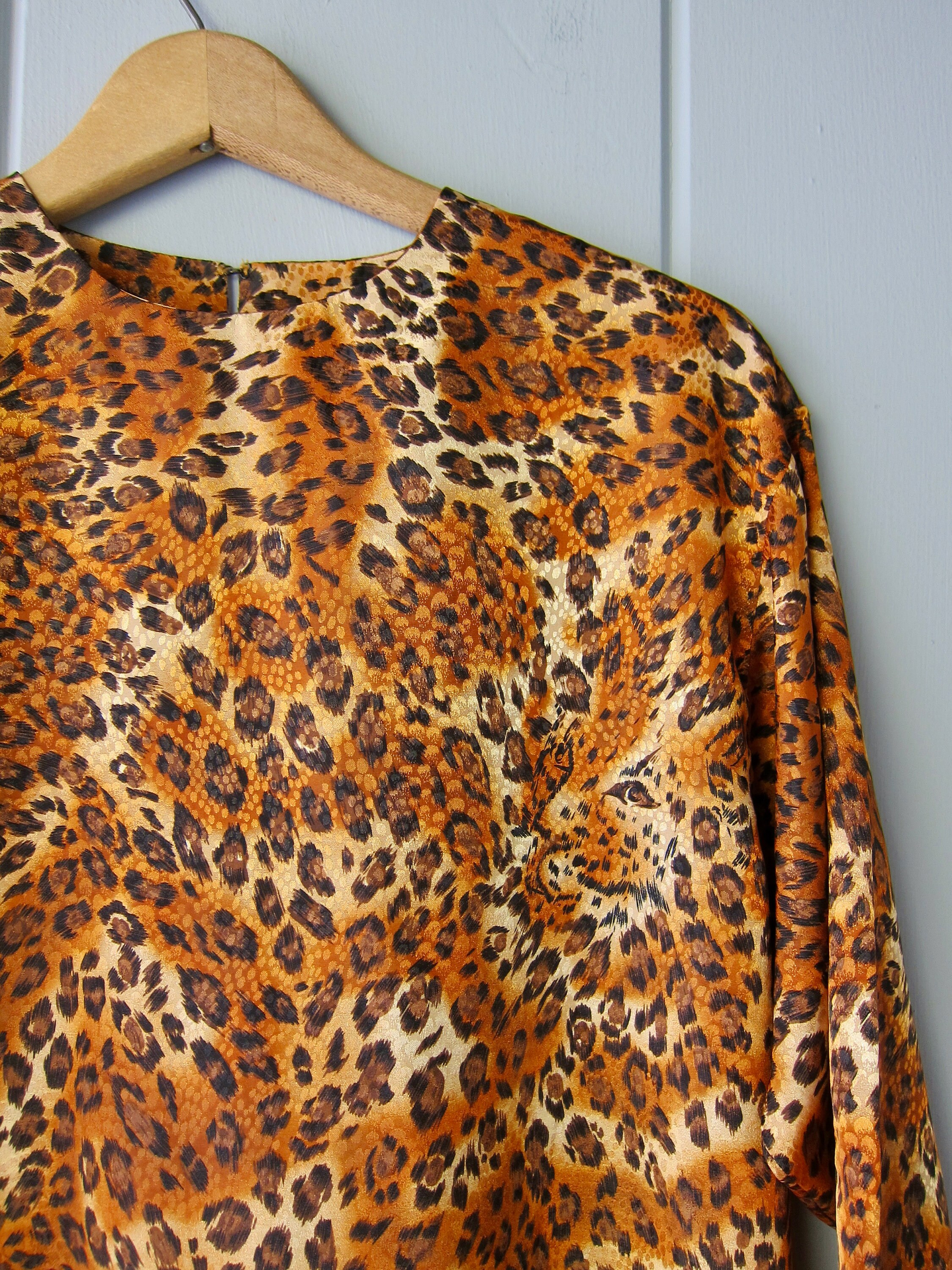 80s Tiger Print Blouse Vintage Orange 