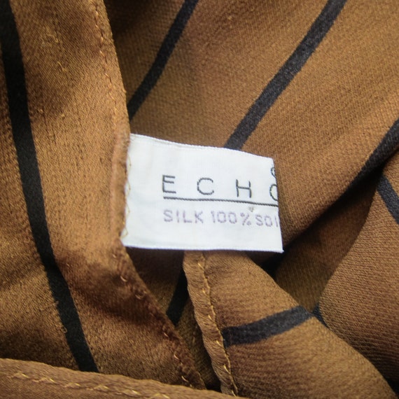 80s ECHO Silk Scarf | Long Brown Black Rectangle … - image 2