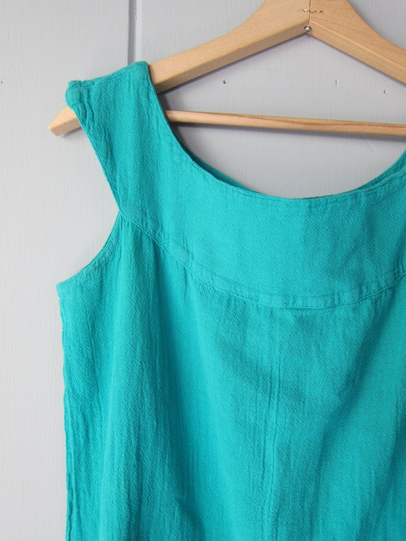 80s Teal Green Cotton Gauze Dress | Vintage Textu… - image 4