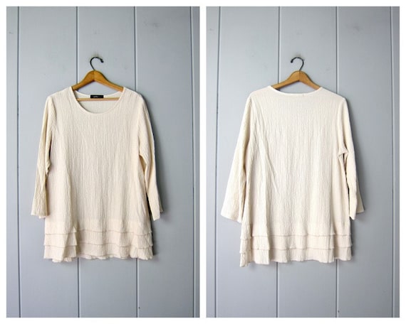 Minimal Creamy White Blouse | Textured Tunic Top |