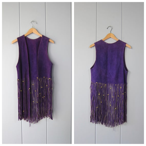 70s Purple Suede FRINGE Vest Top | Boho Purple Be… - image 1