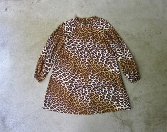 70s Animal Print Dress | Long Sleeve Cheetah Dress | Mini Mod Lion Print Dress