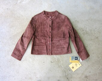 Vintage 70s Cropped Leather Jacket – Retro Moto Style – Anne Klein Brown Leather Blazer – Boho Rocker Outerwear