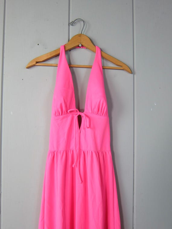 hot pink swim dress Buy 1970's Catalina Dress, Vintage Neon Halter With Keyhole Tie Front, Vacation / Resort Wear Online in India prom suits
