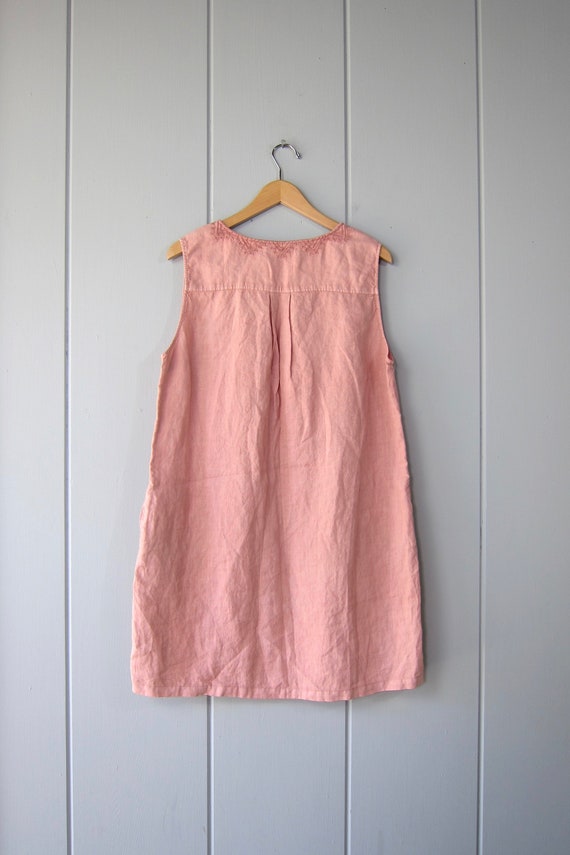 Embroidered Linen Shift Dress | Tribal Pink Linen… - image 5