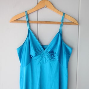 Vintage 1980s Blue Lingerie Slip Dress – Cinema Etoile Nightgown – Vivid Satin Slip Gown