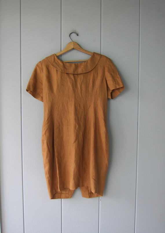 Jose Alvarez High Couture Dress Short Sleeve Linen Sheath Dress