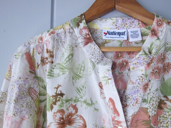 80s Butterfly Print Blouse | Vintage Floral Shirt… - image 3