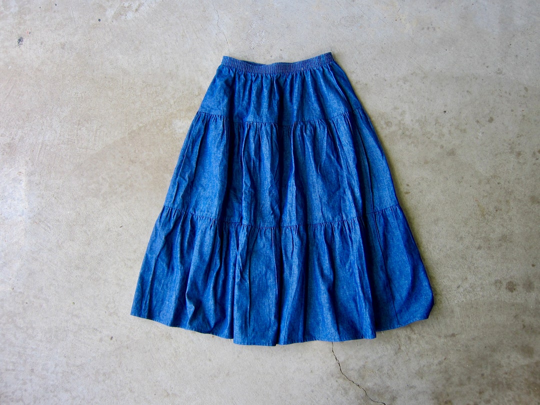 Tiered Denim Skirt Long Western Jean Skirt 90s Tiered Midi Etsy