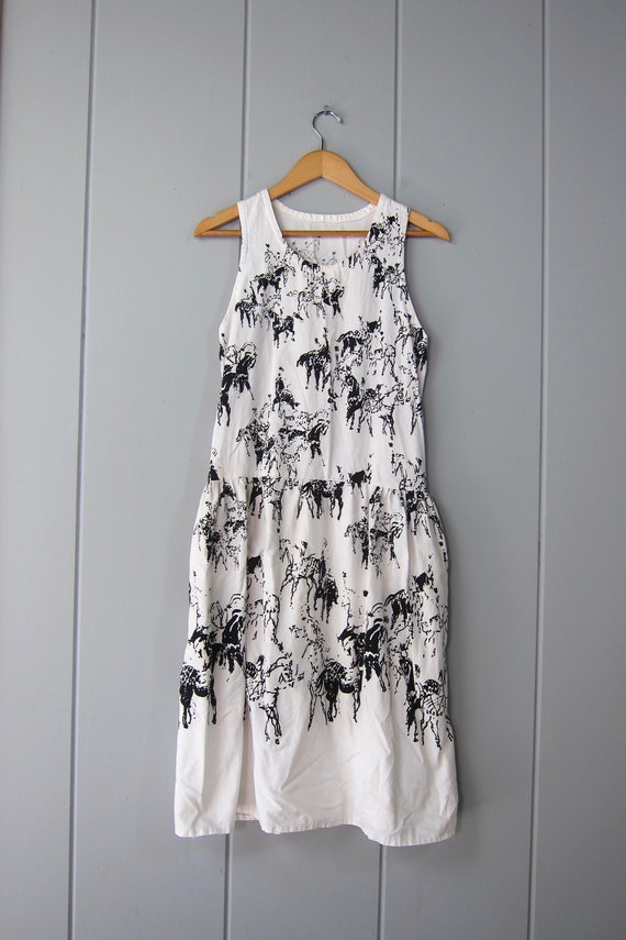 80s Horse Print Dress Painterly Horses Pony Sundress With