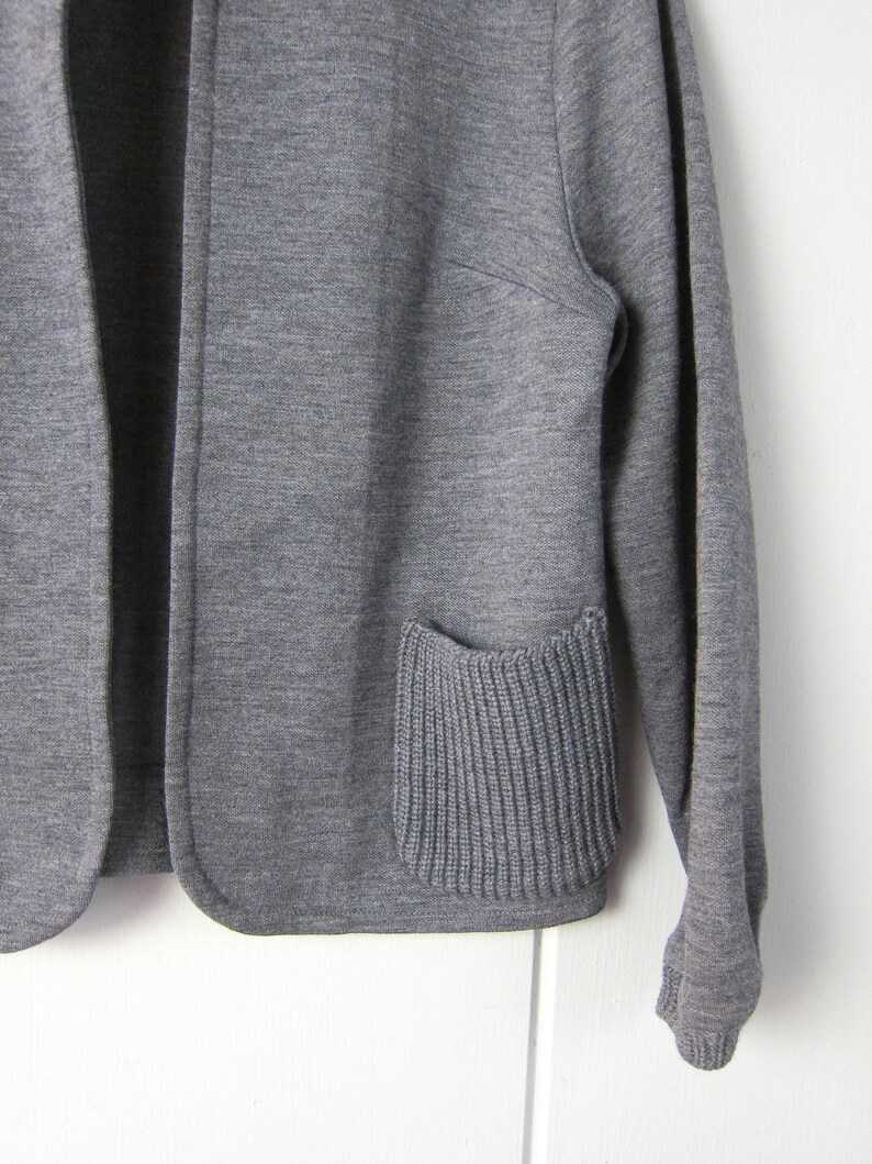 60s Open Sweater Jacket Vintage Cropped Sweatshirt Coat Modern Gray Wool Knit Jacket