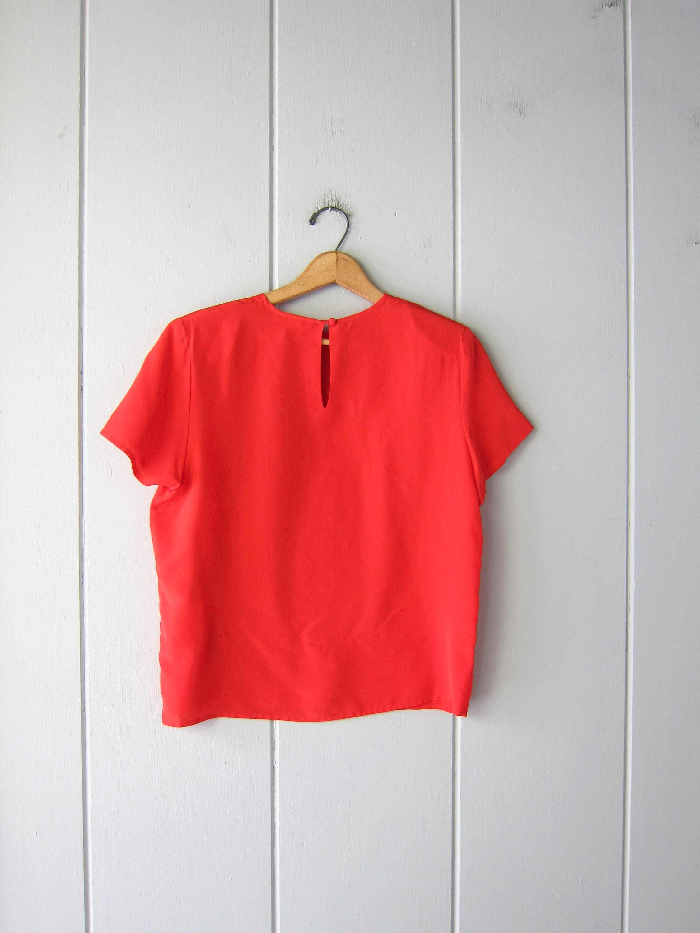 Red Silk Top Minimal Short Sleeve Silk Tee 90s Modern Silk | Etsy