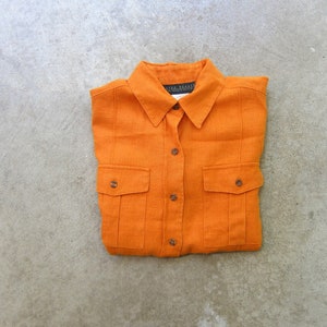 Orange Linen Safari Shirt | Short Sleeve Thick Linen Short Sleeve Top | Minimal Button Up Harvé Bernard Linen Shirt