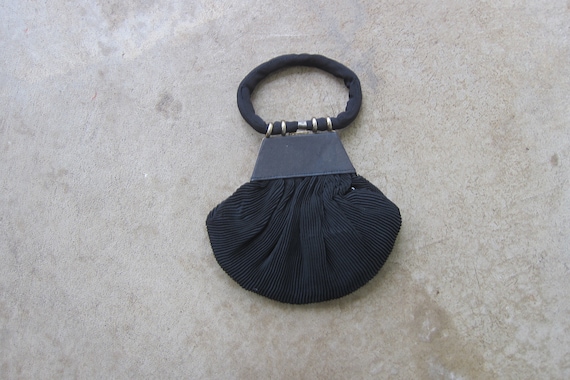 40s Black Fabric Tiny Handbag  | 1940s Art Deco T… - image 1