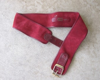 70s Anne Klein Suede Belt | Vintage Dark Red Leather Statement Belt | Wide Suede Leather Fashion Designer Belt