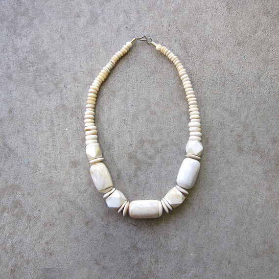 Chunky Creamy White Beaded Necklace: Soap Stone Style, 23"
