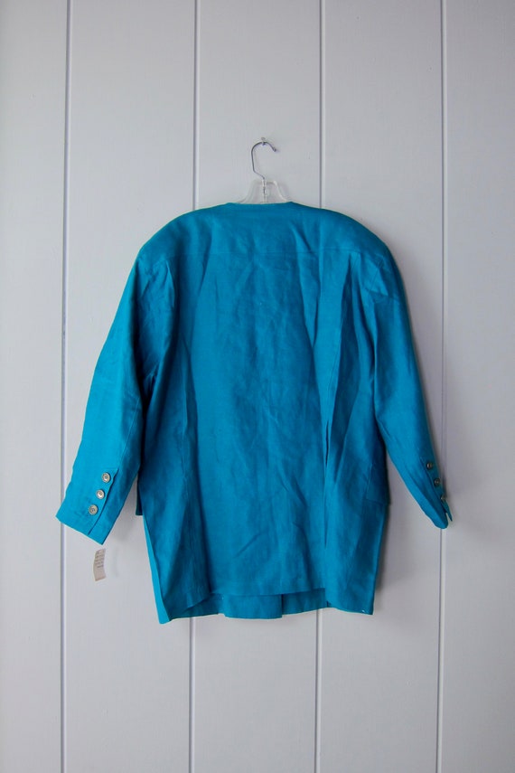 80s ESCADA Teal Blue Linen Blazer | 90s Oversized… - image 8